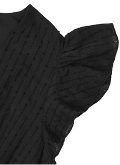 Take Two Casual Black Solid Ruffle Sleeve V Neck Midi Dress  - Image 4