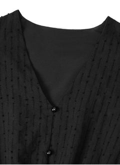 Take Two Casual Black Solid Ruffle Sleeve V Neck Midi Dress  - Image 3