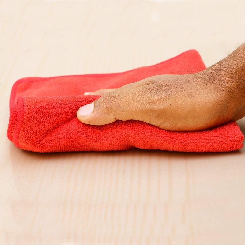 SANDHA Microfiber Cloth Duster for Cleaning 4 pcs Thick Lint StreakFree Multipurpose Cloths Cleaning Polishing Washing Detailing Use for Face 40 x 40 cm red Colour