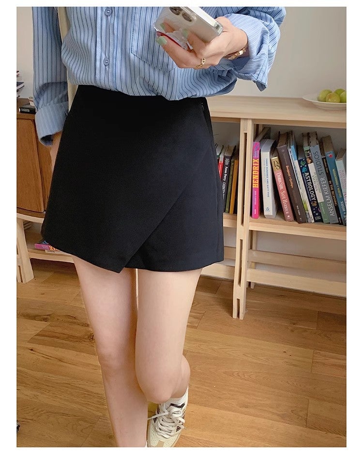 Black Skirt Womens 2024 New Spring and Summer High Waist Small Spice Girl Split A- Line One-Step Hip Short Culottes Black - Image 1