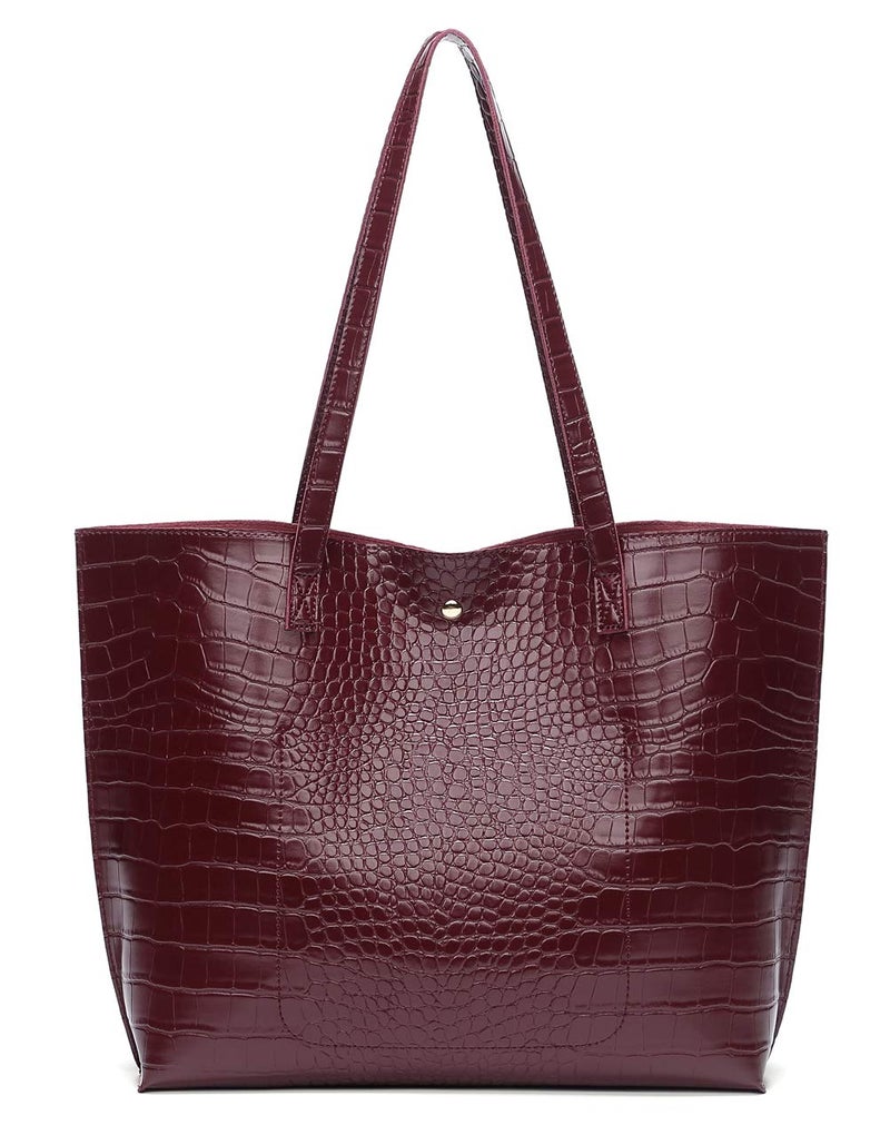 Dreubea Women's Soft Faux Leather Tote Shoulder Bag from, Big Capacity Tassel Handbag Wine Red-cro - Image 4