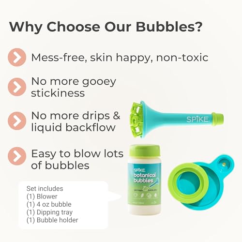 Spike Innobaby Spike Bubble Blower with Mess Free Botanical Bubbles and Dipping Tray - Magic Wand Blows Oodles of Bubbles Without The Mess - Recommended for Speech, Visual & Motor Development - Color: Aqua - Image 3