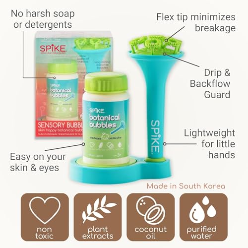 Spike Innobaby Spike Bubble Blower with Mess Free Botanical Bubbles and Dipping Tray - Magic Wand Blows Oodles of Bubbles Without The Mess - Recommended for Speech, Visual & Motor Development - Color: Aqua - Image 4