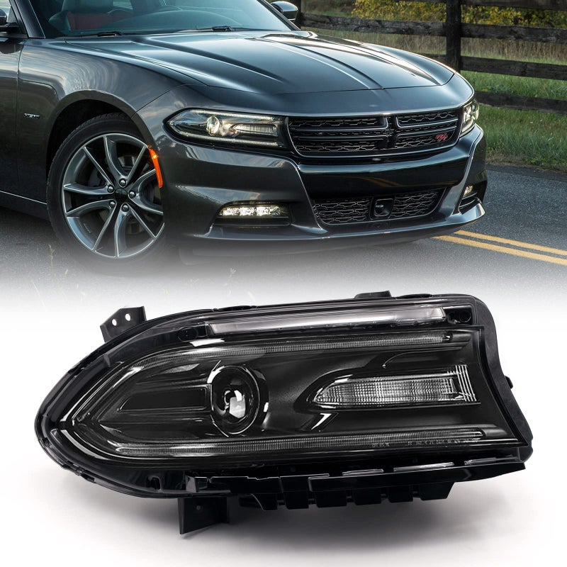 FIONE For Dodge Charger Headlights Assembly 20152021 Halogen Model Headlamp with LED DRL Turn Signal Lights Passenger Right Side 68214398AC CH2503271