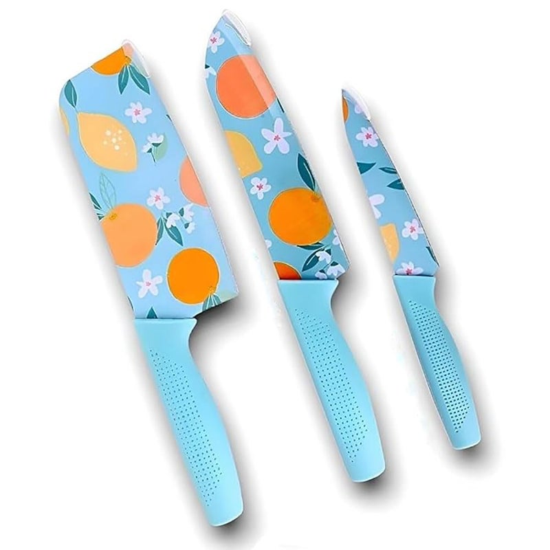 pepplo Sharp Japanese Knife Color Printing Paring Knife With Unique Matte Finish Blade And NonSlip Handle Food Grade NonStick Coating Chef Knife Butcher Knife Meat Knife Kitchen Knives Blue 2 Piece - Image 1