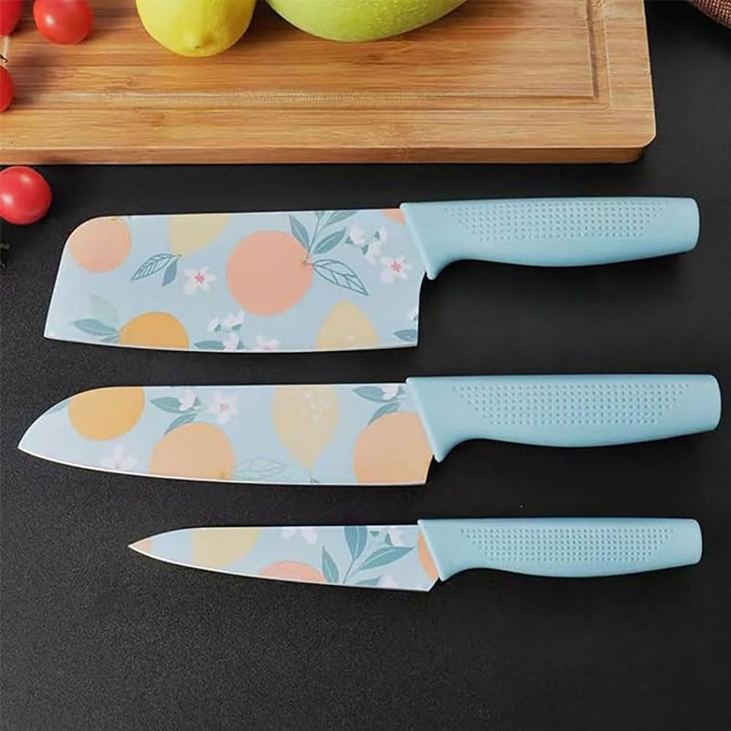 pepplo Sharp Japanese Knife Color Printing Paring Knife With Unique Matte Finish Blade And NonSlip Handle Food Grade NonStick Coating Chef Knife Butcher Knife Meat Knife Kitchen Knives Blue 2 Piece - Image 4