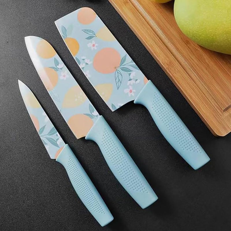 pepplo Sharp Japanese Knife Color Printing Paring Knife With Unique Matte Finish Blade And NonSlip Handle Food Grade NonStick Coating Chef Knife Butcher Knife Meat Knife Kitchen Knives Blue 2 Piece - Image 3
