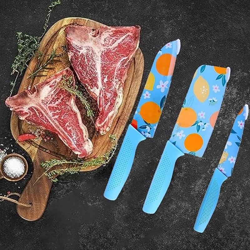 pepplo Sharp Japanese Knife Color Printing Paring Knife With Unique Matte Finish Blade And NonSlip Handle Food Grade NonStick Coating Chef Knife Butcher Knife Meat Knife Kitchen Knives Blue 2 Piece - Image 5