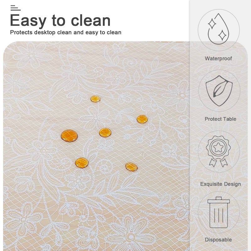 Mulbozy 2 Pcs Plastic Lace Tablecloth, Disposable White Transparent Table Cloth, 54 X 108 Inch Lace Tablecover Rectangular for Wedding Party, Bridal Shower, Baby Shower Reception Table Decoration - Image 3