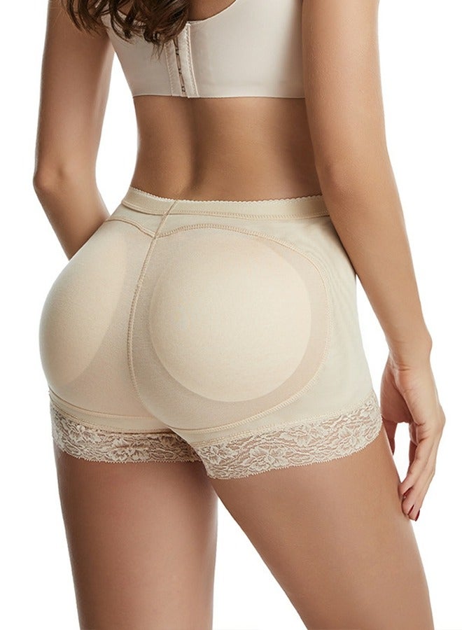 Loquat Great Elasticity Lace Stitching Body Shaper Boxer Briefs Solid Color Shapewear Pants for Women Seamless Underwear Beige  - Image 2
