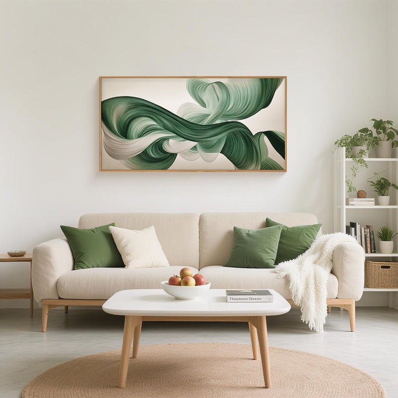 KAIRNE Green Abstract Neutral Wall Art Set, Minimalist Green Lines Wall Decor, Modern Flowing Texture Painting for Living Room, Bedroom, Office, Framed Easy to Hang 20x40 Inches - Image 3