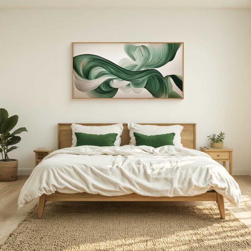 KAIRNE Green Abstract Neutral Wall Art Set, Minimalist Green Lines Wall Decor, Modern Flowing Texture Painting for Living Room, Bedroom, Office, Framed Easy to Hang 20x40 Inches - Image 4