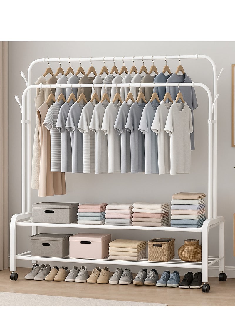 ALMUFARREJ Metal Clothes Hanger Organizer and White Clothes Stand with Wheels 110x55x150 cm  - Image 1