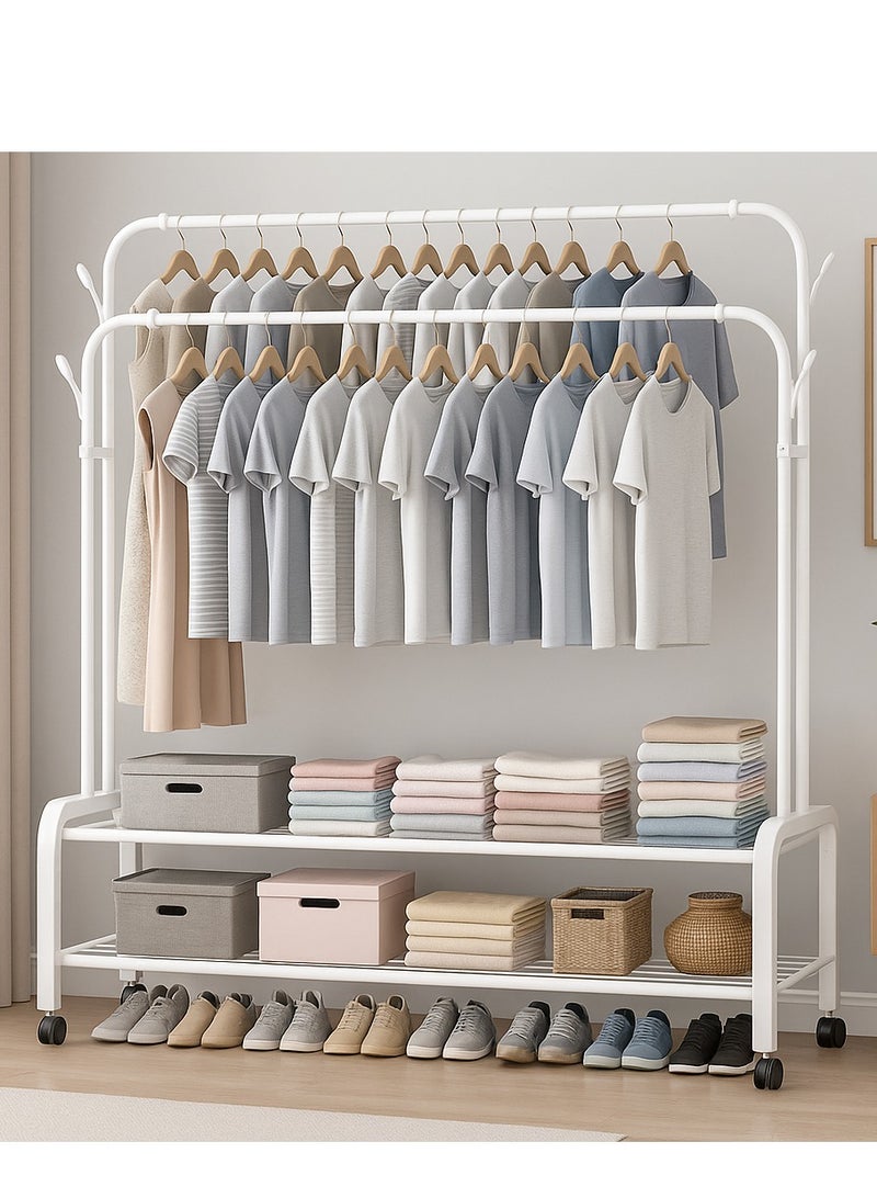 ALMUFARREJ Metal Clothes Hanger Organizer and White Clothes Stand with Wheels 110x55x150 cm - Image 2