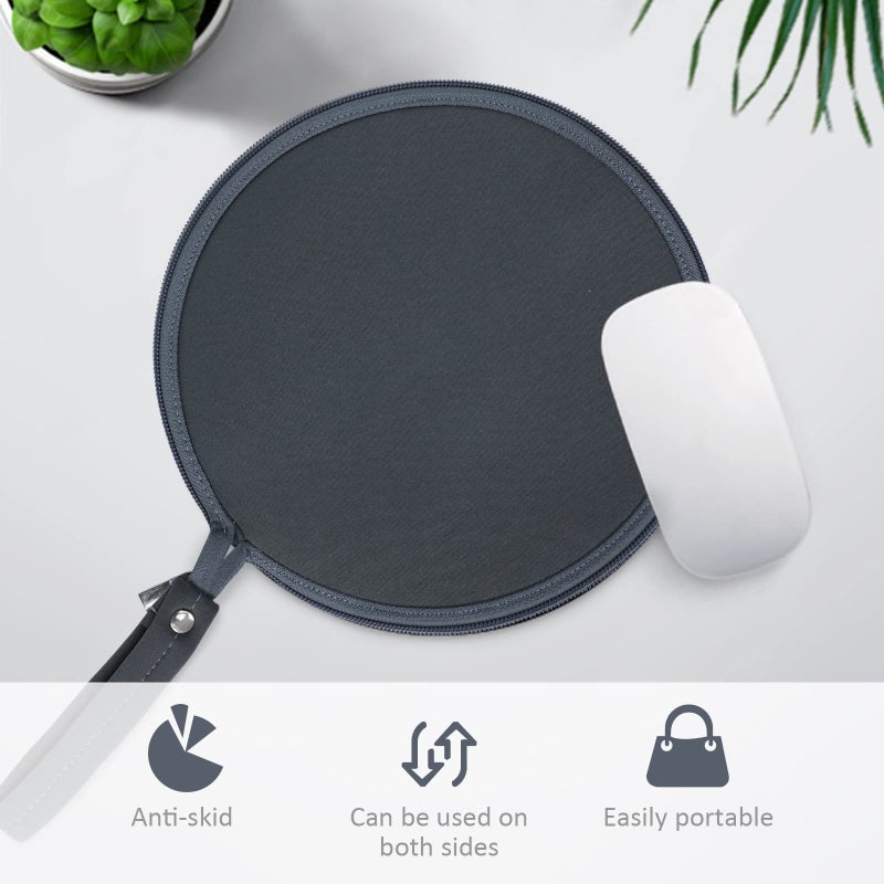 OLizee 2 in 1 Convertible Round Travel Mouse Pad Mat and Case with Zipper Pouch for Outdoor Business Trip - Image 2