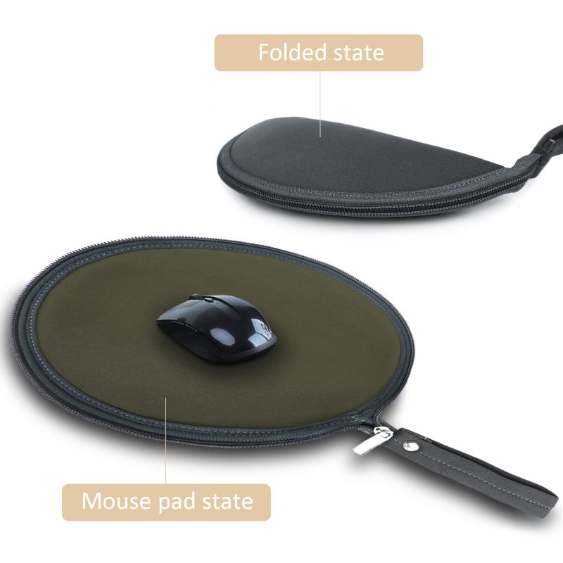 OLizee 2 in 1 Convertible Round Travel Mouse Pad Mat and Case with Zipper Pouch for Outdoor Business Trip - Image 3
