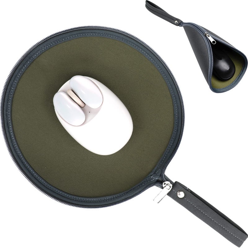 OLizee 2 in 1 Convertible Round Travel Mouse Pad Mat and Case with Zipper Pouch for Outdoor Business Trip - Image 1