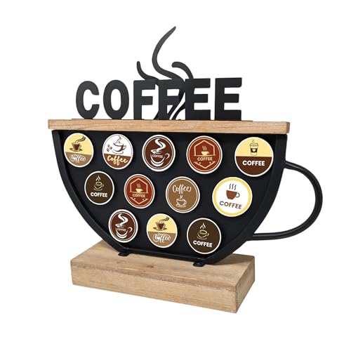 AMAJY Black Coffee Pod Holder compatible with KCups Metal Wood Coffee Bar Functional Dcor Caf Station Countertop Storage SpaceSaving Coffee Rack Great Gift for Coffee Lovers Home Office Caf - Image 1