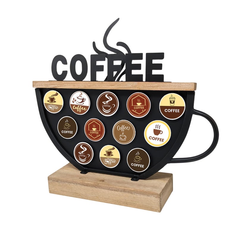 AMAJY Black Coffee Pod Holder compatible with KCups Metal Wood Coffee Bar Functional Dcor Caf Station Countertop Storage SpaceSaving Coffee Rack Great Gift for Coffee Lovers Home Office Caf - Image 2
