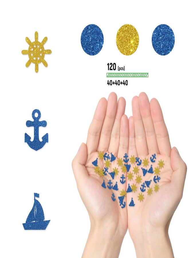 Helewilk Nautical Confetti, Blue & Gold Glitter, Anchor Cutout, 120 Pieces, Perfect for Birthday, Baby Shower, Wedding, Bachelorette Parties - Image 3