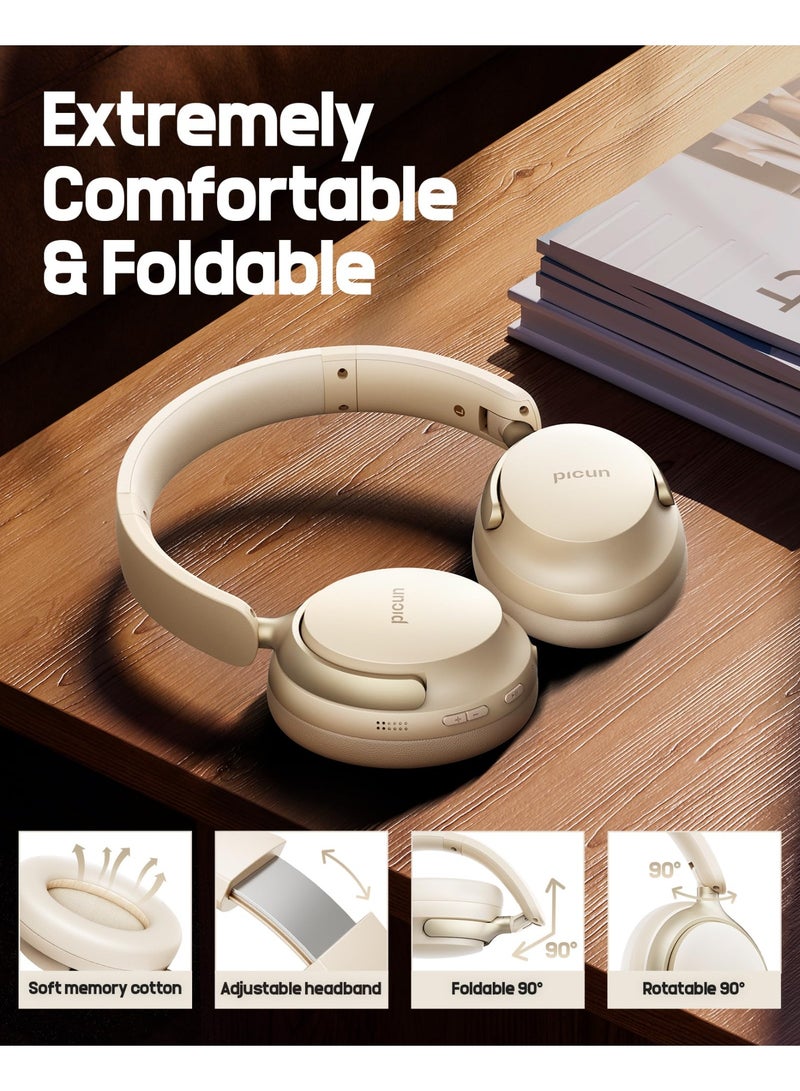 Picun NC60 Hybrid Active Noise Cancelling Headphones, Foldable Wireless Over Ear Bluetooth 5.4 Headphones,Transparency Mode, Stereo Bass, Custom EQ via App for Travel Home  - Image 5