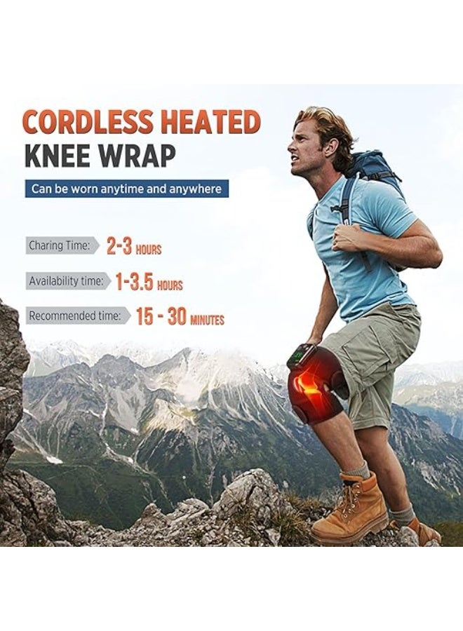 جهاز تدليك الركبة اللاسلكي مع خاصية التسخين والاهتزاز – دعامة طبية حرارية 3 في 1 – مدلك ركبة كهربائي قابل للشحن لتخفيف آلام المفاصل وتنشيط الدورة الدموية (أسود، قطعة واحدة) - Image 5
