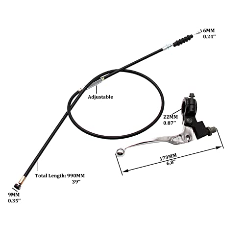 PRO BAT مقبض دواسة القابض الأيسر العالمي 7/8'' مع كابل بطول 39'' مع ضبط لدرجات 50cc 70cc 90cc 110cc 125cc لدرجات SSR أبولو الصينية للدراجات الترابية والدراجات النارية 22 مم، فضي - Image 2