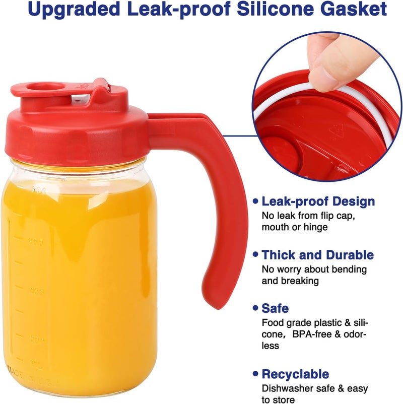 SOLIGT 2 Pack Wide Mouth Mason Jar Lids with Handle, Airtight & Leak-proof Seal, Easy Pouring Spout, Turns your Mason Jar into Pitcher, Silicone Seal Gasket, Jars not included - Image 3