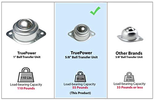 TruePower 5/8” Roller Ball Transfer Bearings, 55lb Load Capacity, Set of 6 - Image 2