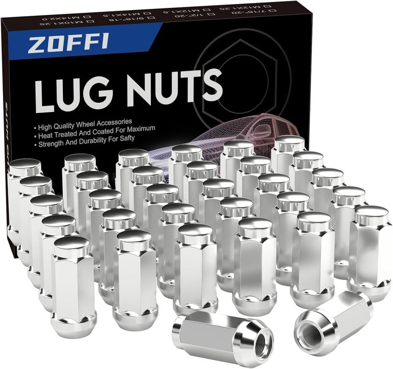 ZOFFI صواميل العجلات ZOFFI M14x1.5 - 24 قطعة صواميل كروية مغلقة من الكروم لسيارات سيلفرادو 1500 وفورد F150 - Image 1