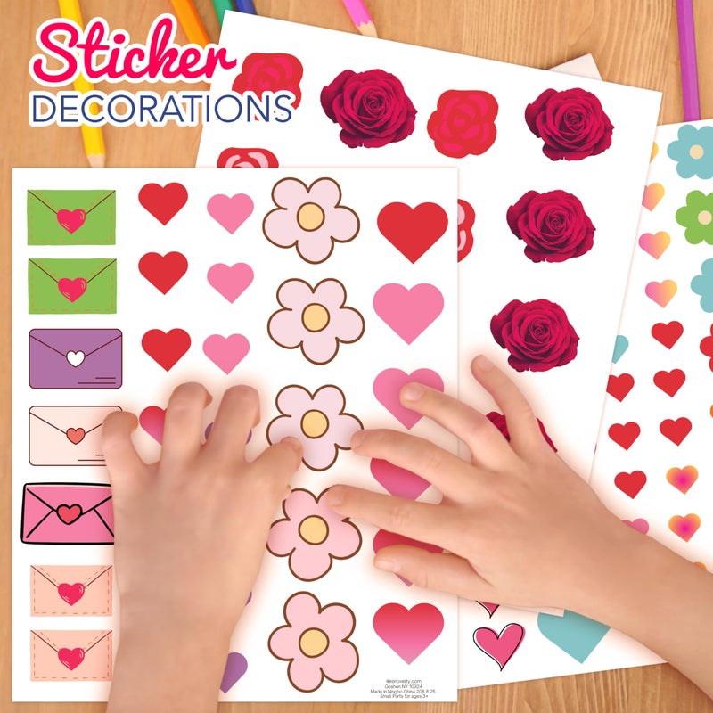 4E's Novelty 104 Pcs Giant Valentine Color Tablecloth Poster 30x72, with 103 Stickers, Huge DIY Valentines Day Coloring Table Coth Valentines Kids Party Games Activities Crafts for Kids Classroom - Image 3