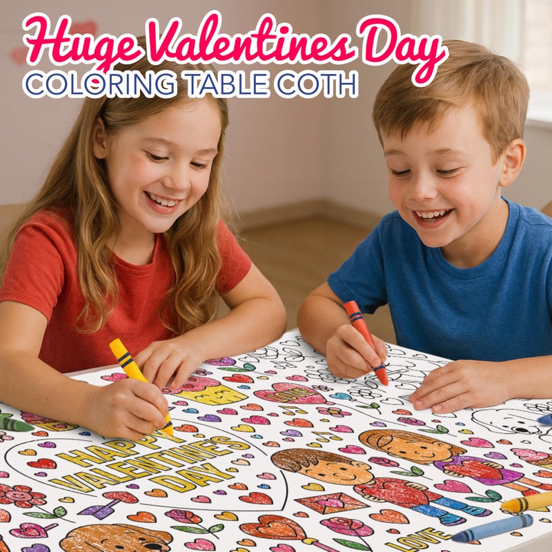 4E's Novelty 104 Pcs Giant Valentine Color Tablecloth Poster 30x72, with 103 Stickers, Huge DIY Valentines Day Coloring Table Coth Valentines Kids Party Games Activities Crafts for Kids Classroom - Image 2