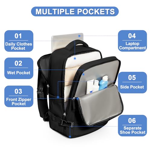 coofay Travel Backpack For Women Airline Approved Carry On Backpack Flight Approved Waterproof Sports Luggage Backpack Casual Daypack Small Hiking Backpack Black Backpack - Image 4