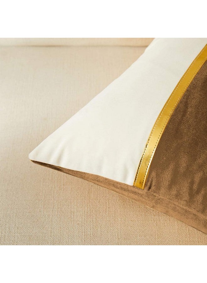 AEROHAVEN™ Set of 2 Premium Velvet with Gold Stripe Decorative Throw Pillow/Cushion Covers with Invisible Zipper - (16 x 16 Inch, Brown) - Image 4