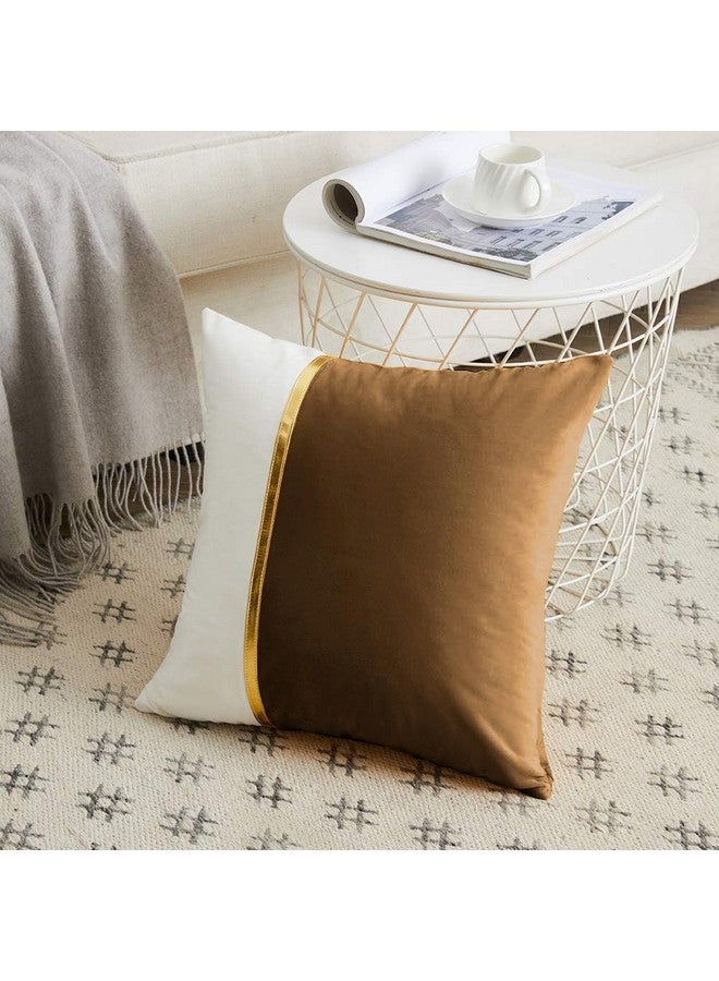 AEROHAVEN™ Set of 2 Premium Velvet with Gold Stripe Decorative Throw Pillow/Cushion Covers with Invisible Zipper - (16 x 16 Inch, Brown) - Image 2