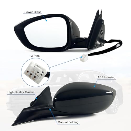 Lqito Left Driver Side Mirror Fits 2023 2024 2025 Honda Accord with Power Glass without Heated without turn signals without Blind Spot Match Black (3Pins) - Image 2