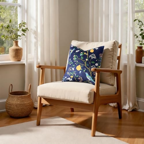 MUSSEL Navy Blue Floral Pillow Covers 18x18 Set of 2, Velvet Wild Flower Plant Throw Pillows Case, Square Farmhouse Decor Cushion Covers for Home Sofa Bed Couch - Image 2