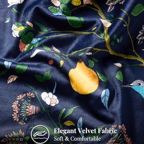 MUSSEL Navy Blue Floral Pillow Covers 18x18 Set of 2, Velvet Wild Flower Plant Throw Pillows Case, Square Farmhouse Decor Cushion Covers for Home Sofa Bed Couch - Image 4