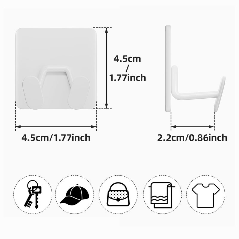 susswiff Adhesive Shower Hooks for Inside - Extra Sticky Stainless, Razor Holder Shower Accessories, Wall Mounted Self-Adhesive Double Hooks for Razor, Loofah, Towel, Shaver, Coat, Key, White, 4 Pack - Image 5