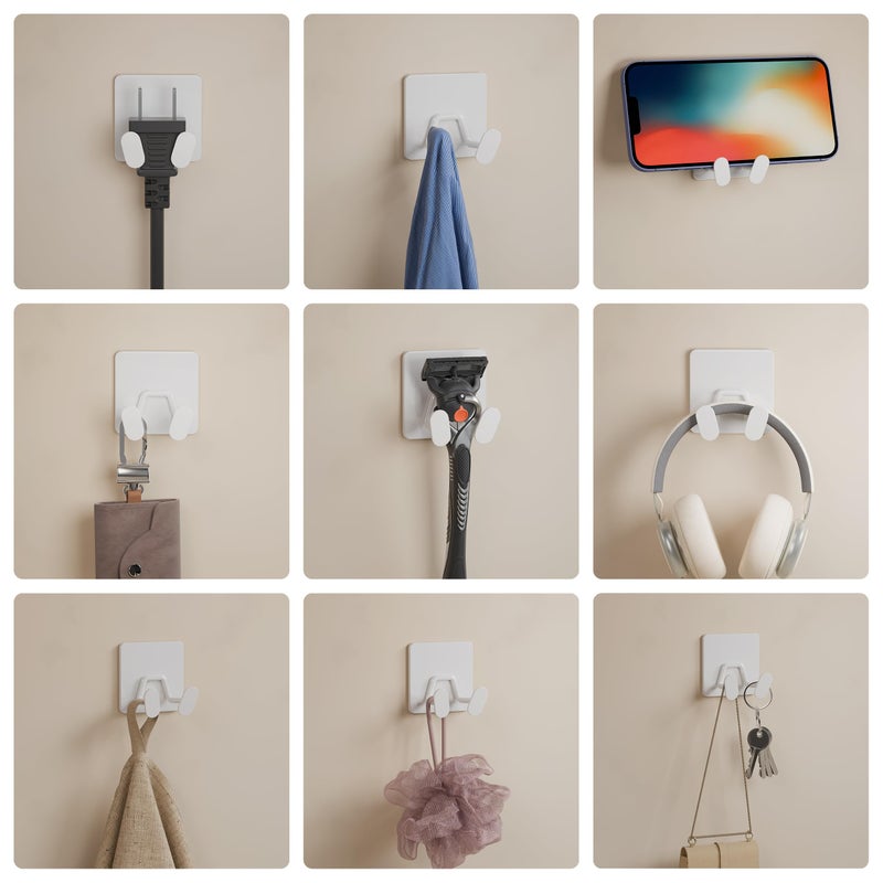susswiff Adhesive Shower Hooks for Inside - Extra Sticky Stainless, Razor Holder Shower Accessories, Wall Mounted Self-Adhesive Double Hooks for Razor, Loofah, Towel, Shaver, Coat, Key, White, 4 Pack - Image 3