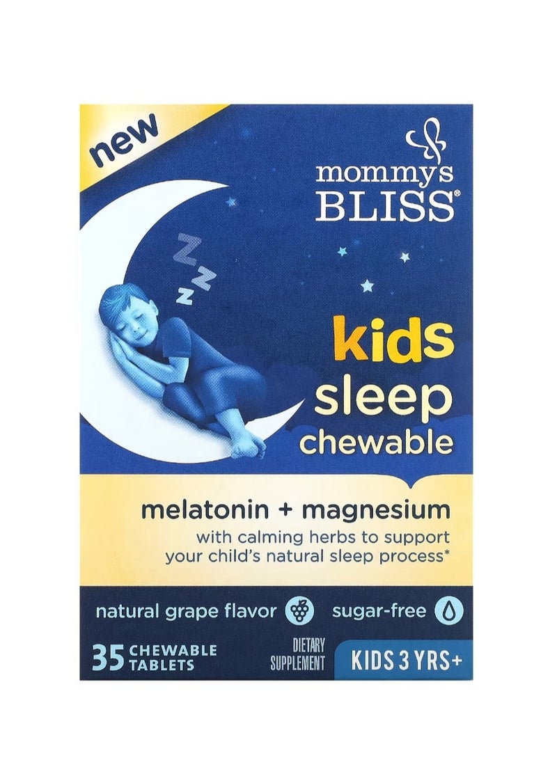 Mommy's Bliss Kids Sleep Chewable Melatonin + Magnesium Kids 3 Yrs+ Natural Grape 35 Chewable Tablets - Image 1