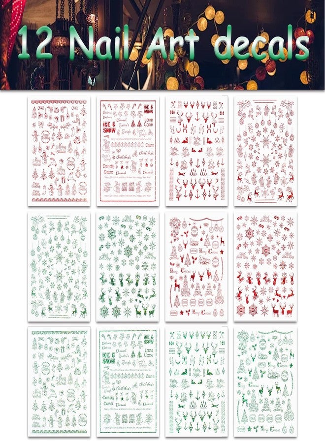 SILPECWEE 12 Sheets Christmas Nail Art Stickers Self Adhesive Nail Stickers Holiday Nail Decals Nail Design Stickers 3D Nail Decoration Kit - Image 2
