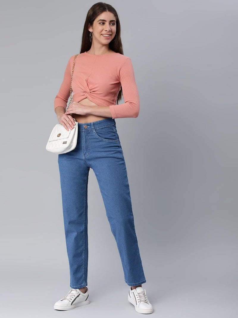 ADBUCKS Women's High Rise Full Length Straight Fit Stretchable Jeans || Straight Fit Jeans for Women || Stone - Image 4