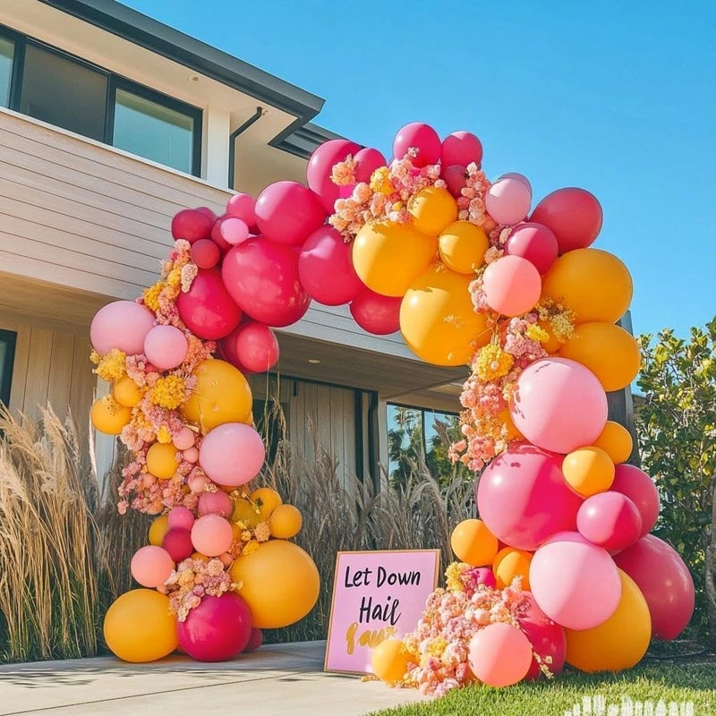 HIBAOpati Yellow Pink Balloon Garland Double Stuffed Light Baby Pink Peach Balloons Different Sizes Pastel Coral Balloon Arch Kit for Birthday Baby Shower Wedding Love Wildflower Spring Party Decorations - Image 2