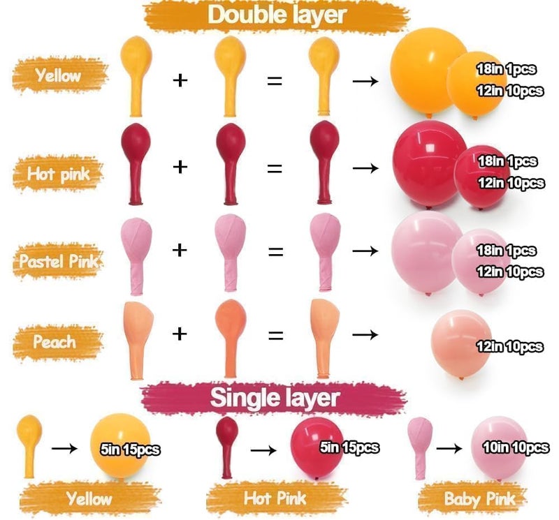 HIBAOpati Yellow Pink Balloon Garland Double Stuffed Light Baby Pink Peach Balloons Different Sizes Pastel Coral Balloon Arch Kit for Birthday Baby Shower Wedding Love Wildflower Spring Party Decorations - Image 3