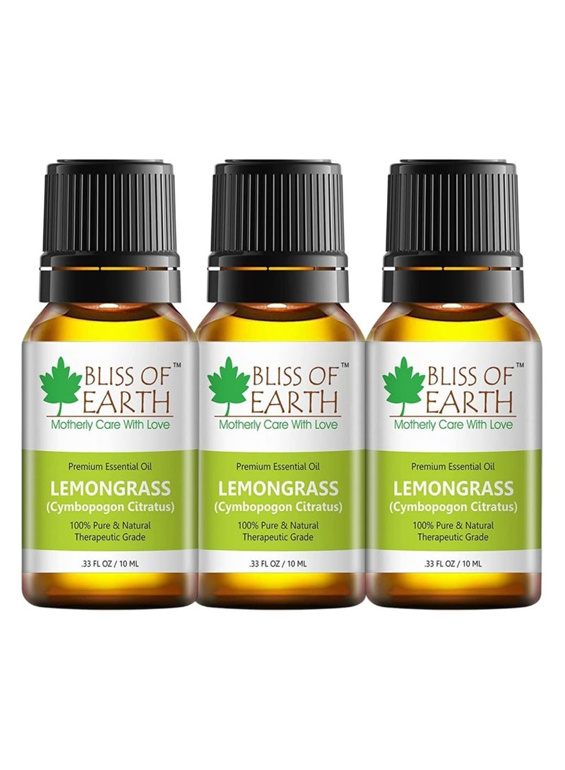 BLISS OF EARTH 100% Pure Steam Distilled Lemongrass Essential Oil 10ml Pack of 3 - Image 1