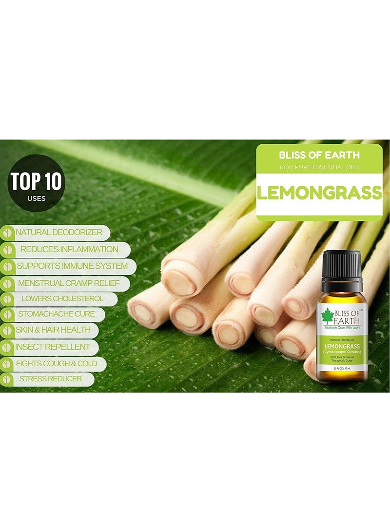 BLISS OF EARTH 100% Pure Steam Distilled Lemongrass Essential Oil 10ml Pack of 3 - Image 2