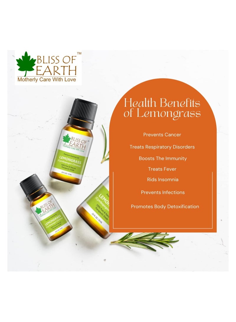 BLISS OF EARTH 100% Pure Steam Distilled Lemongrass Essential Oil 10ml Pack of 3 - Image 5
