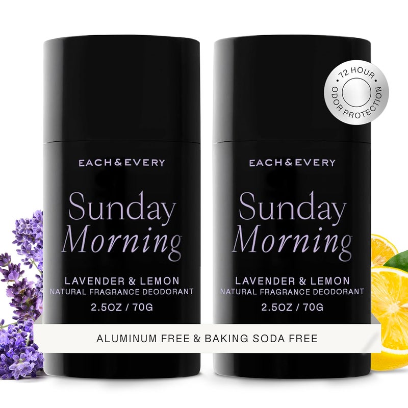 Each & Every Aluminum Free Deodorant for Women & Men, Lavender & Lemon - All Natural Deodorant for Sensitive Skin, EWG Verified - Clean, Baking Soda-Free, Plant-Based Fragrance - 2.5oz, 2 Pack - Image 1