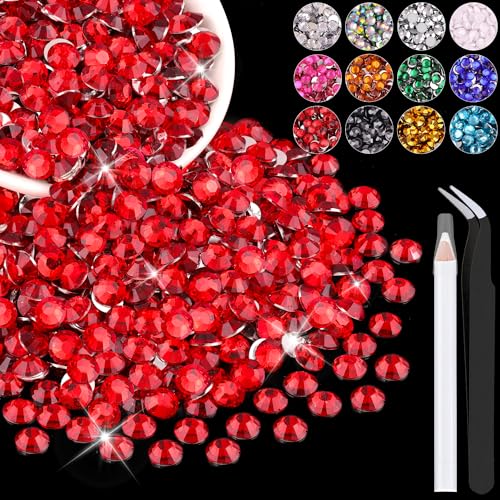 BELLEBOOST 1200PCS 6mm Resin Rhinestones in Bulk Red Bedazzling Flatback Crystals for Crafts DIY Nail Decoration Gems Charms for Tumbler Shoes Clothing Fabric with Pickup Pen and Tweezers - Image 1